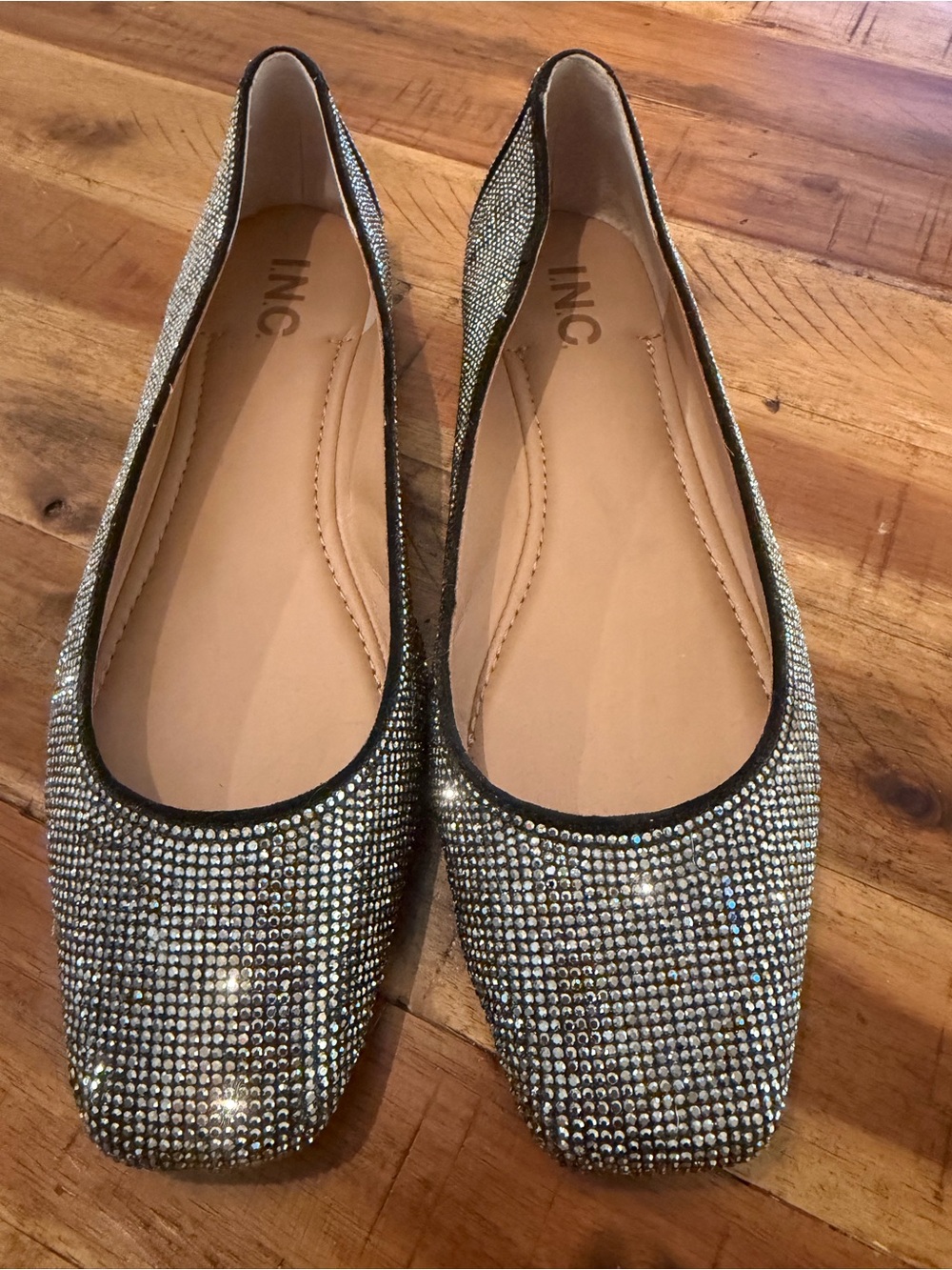 INC International Concepts Silver Rhinestone Square-Toe Flats